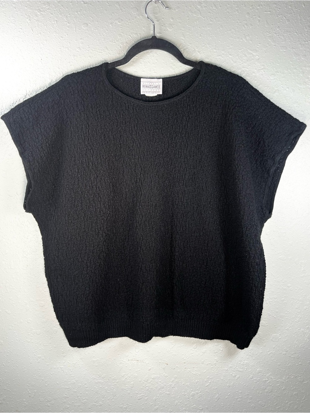 Vintage Renaissance Black Bouclé Indie Sleaze Cap Sleeve Sweater Vest USA - Picture 2 of 15